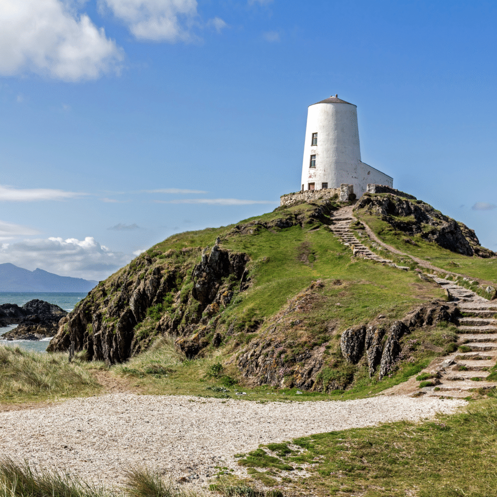 A lighthouse on the coast of Anglesey in Wales