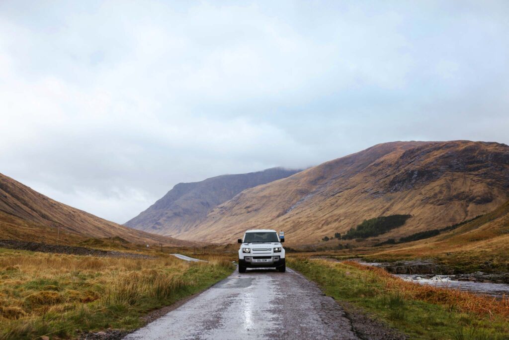 Land Rover driving through Scotland