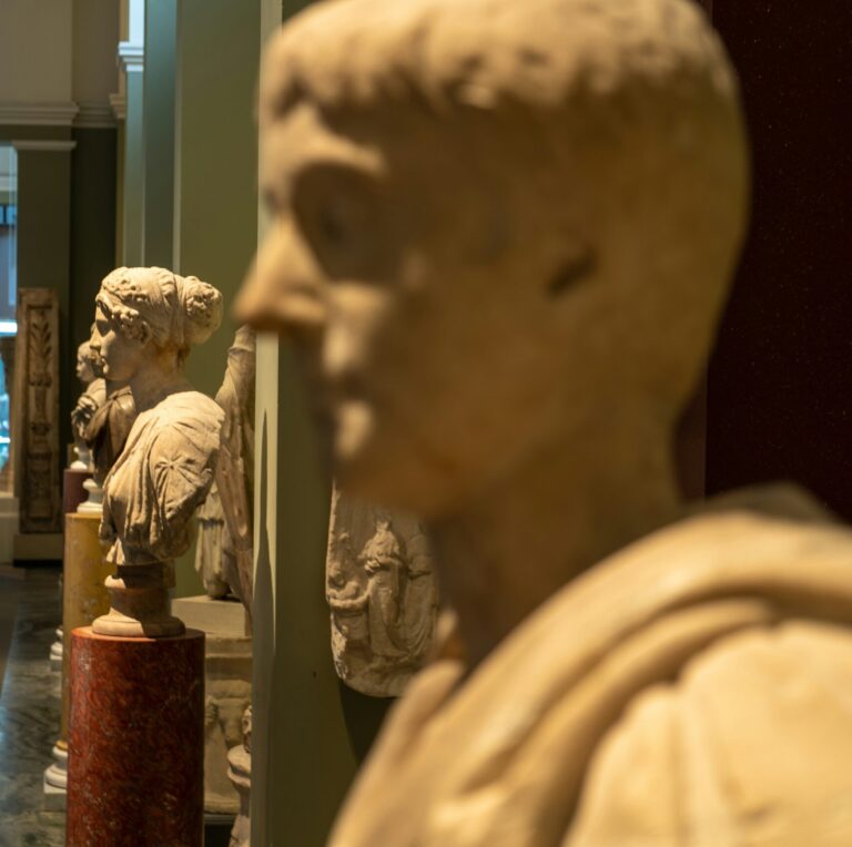 stone busts in a stately room