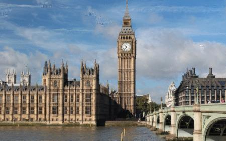 A view over the River Thames, looking out at the Houses of Parliament and Big Ben