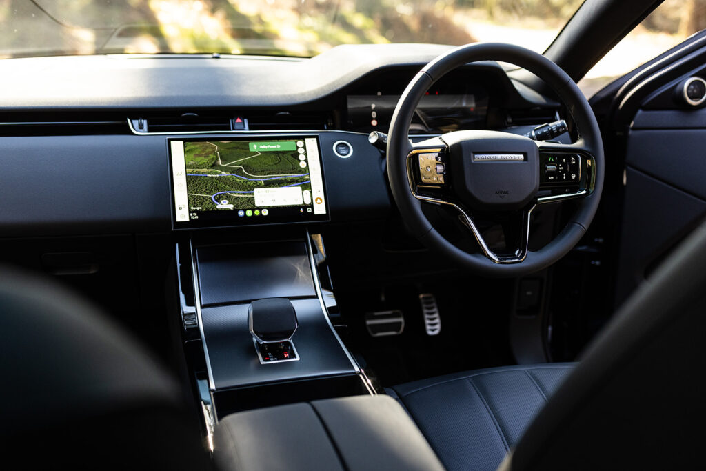 Range Rover Evoque interior with dashboard navigation display